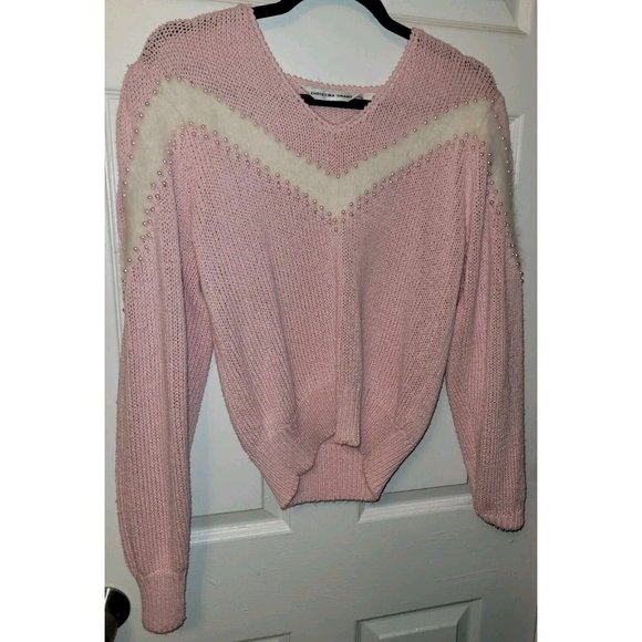 Pink Christina Grant Vintage Angora M Pull Over Sweater Pearls Angora Trim - Picture 4 of 6